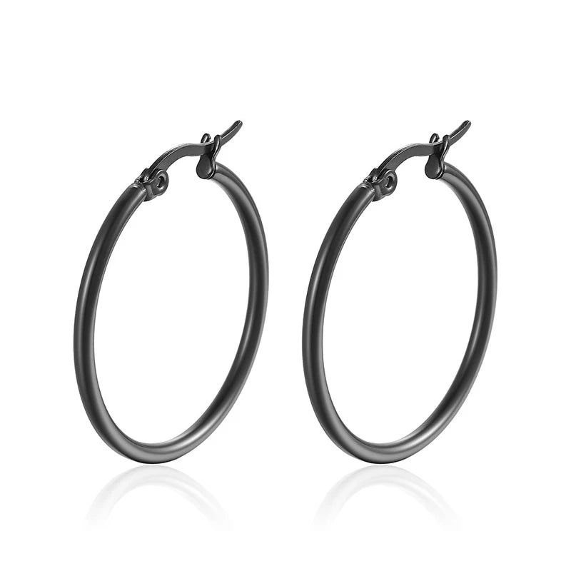 Big Hoop Earrings 30-80mm Stainless Steel Gold Silver Women