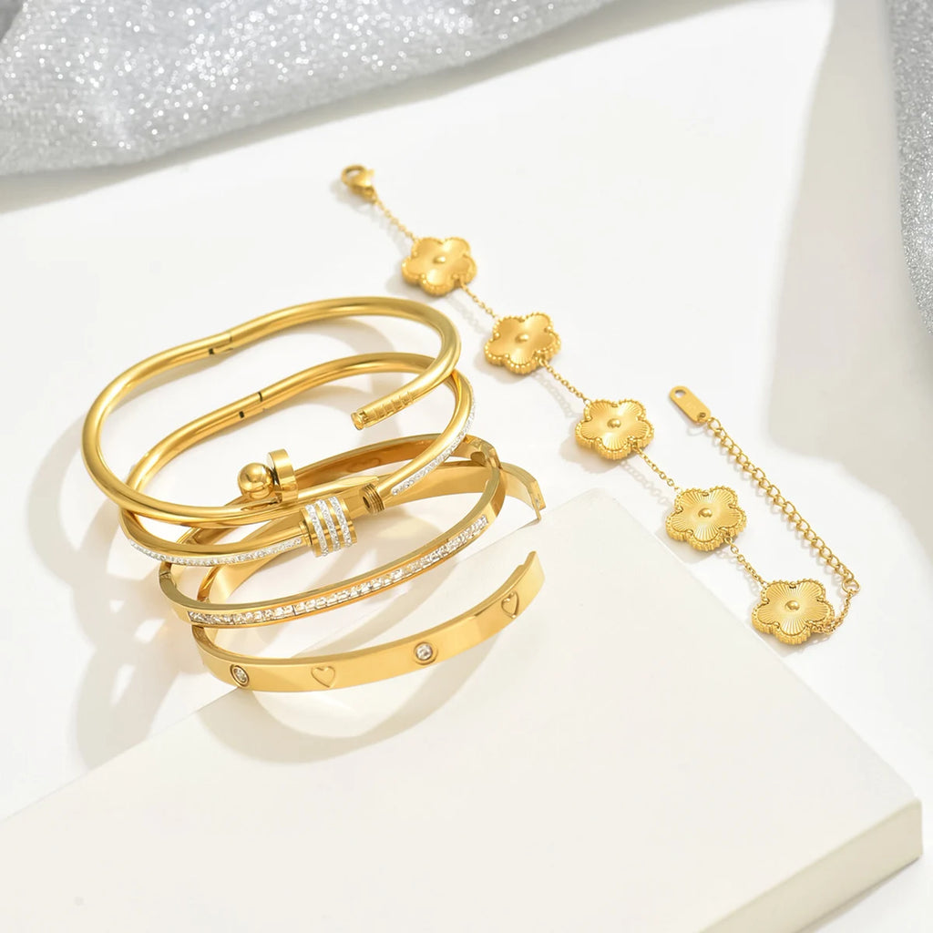Four Leaf Clover Bracelet Gold Nail Bangle Women Jewelry