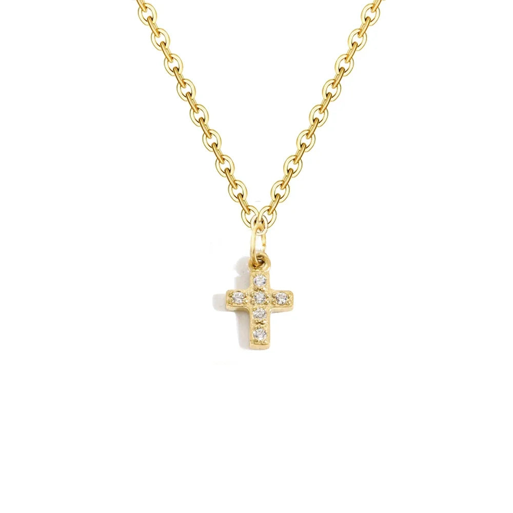 Gold Zircon Initial Necklace A-Z Stainless Steel Letter Pendant Women