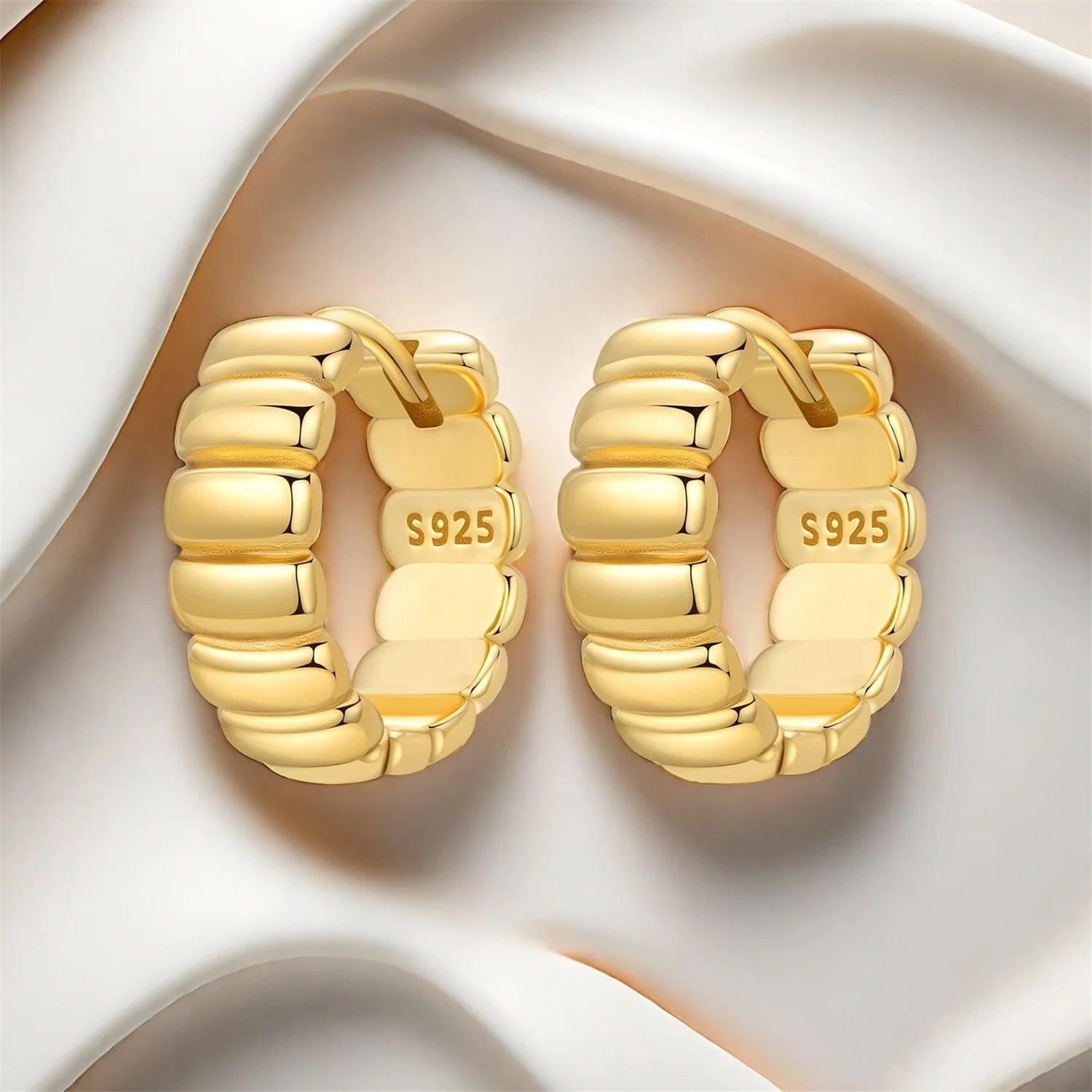 Elegant Square Hoop Earrings 18K Gold S925 Women Jewelry