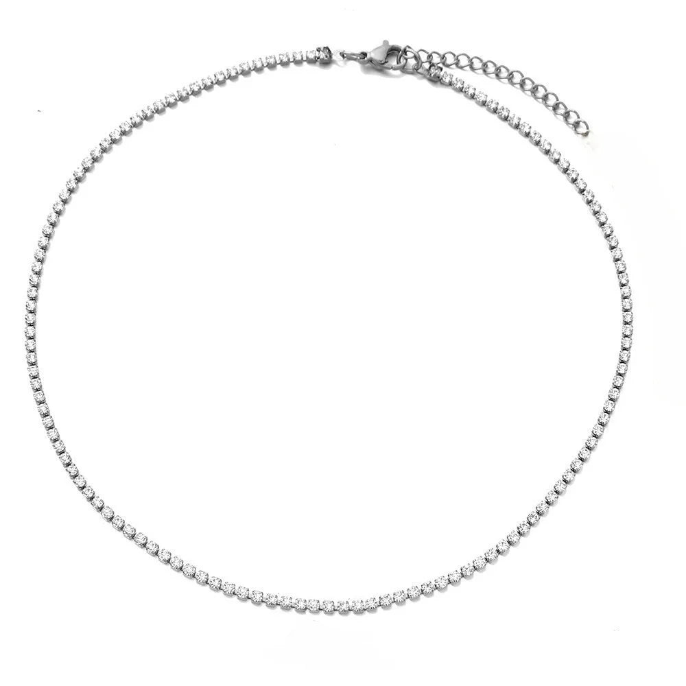 Elegant Tennis Choker Necklace Zircon Gold Silver Women Chain