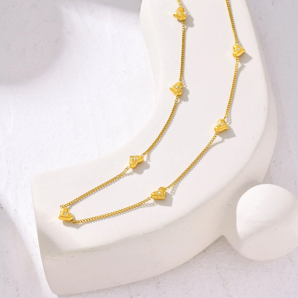 Heart Charm Necklace Gold Stainless Steel Adjustable Women