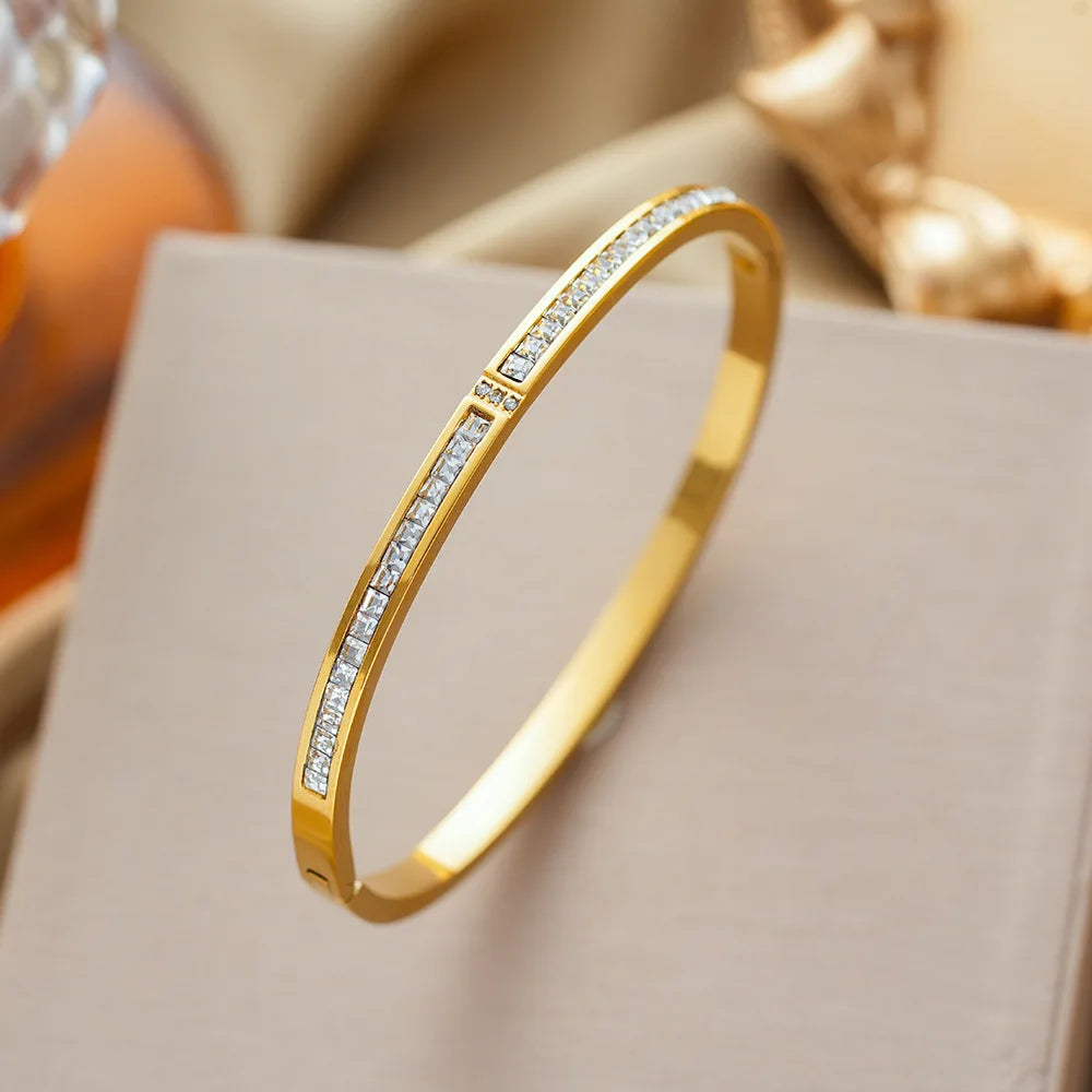 Square Zircon Bracelet Stainless Steel Minimalist Women Jewelry