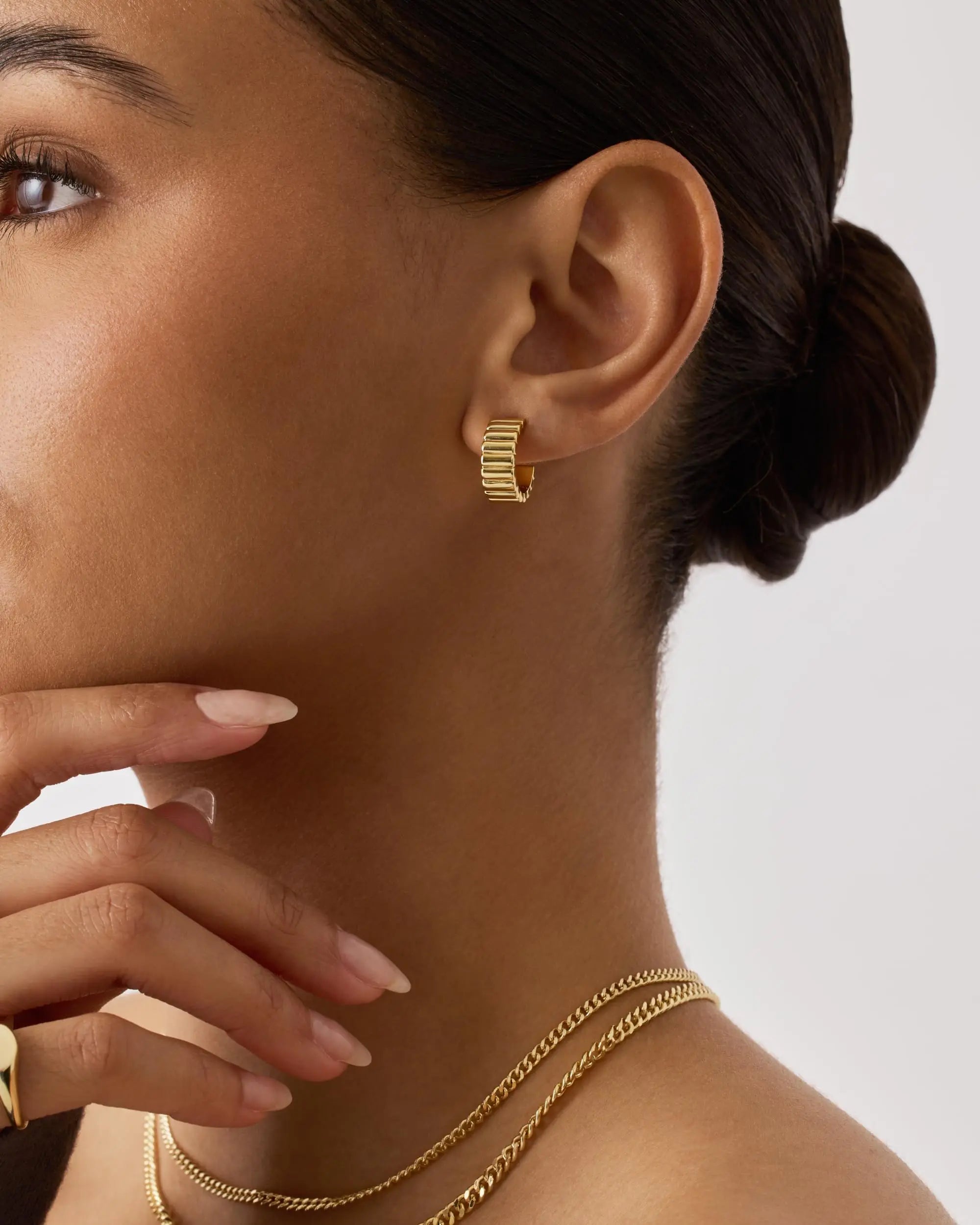 Chic Chunky Hoop Earrings 14K Gold Croissant Style Women