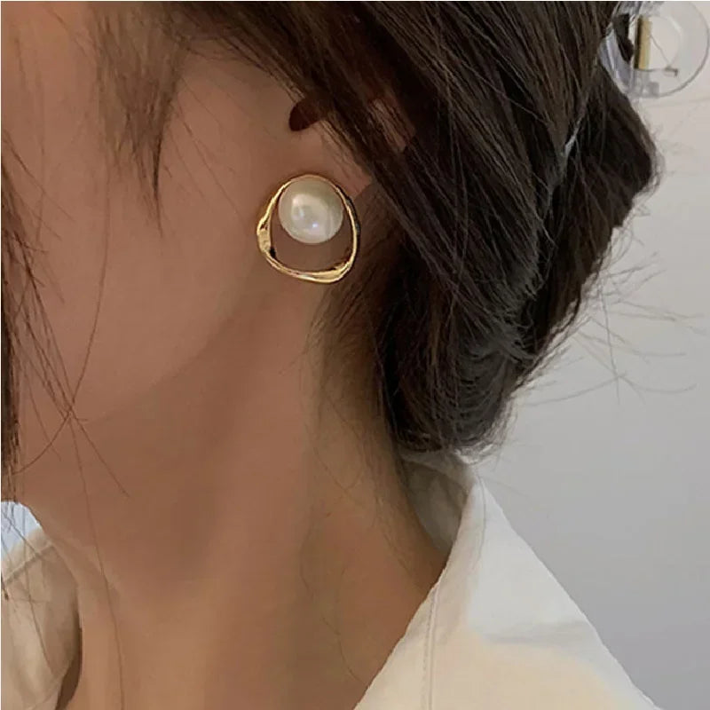 Irregular Pearl Stud Earrings Gold Korean Style Delicate Women
