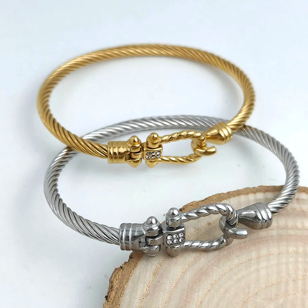 18K Gold Horseshoe Wire Bracelet Stainless Steel Waterproof Couple