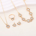 4PCS Heart Crystal Jewelry Set Necklace Bracelet Ring Earrings