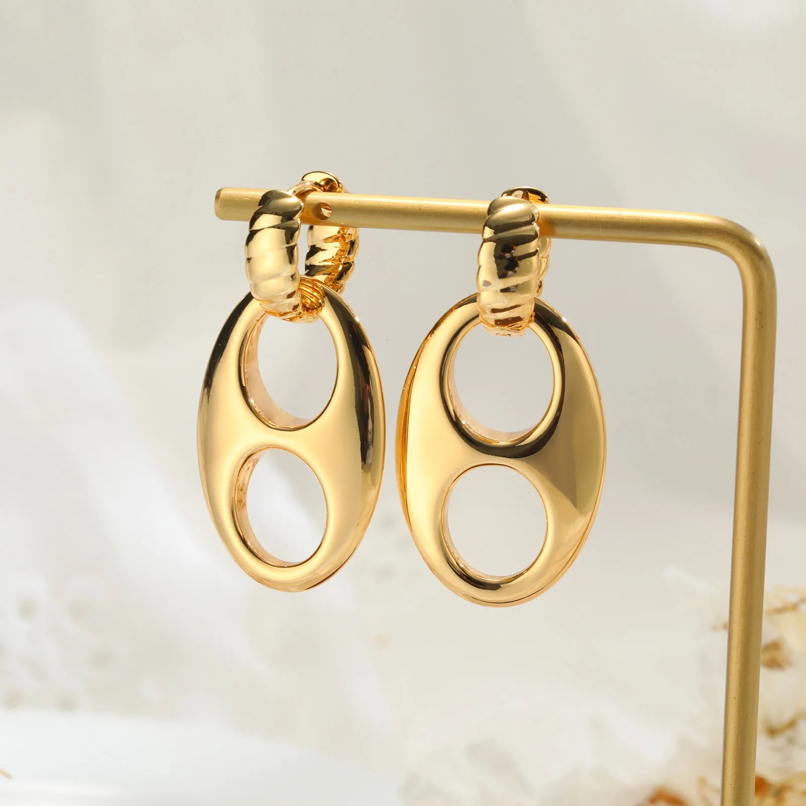Double Circle Hoop Earrings 14K Gold Stainless Steel Chunky Women