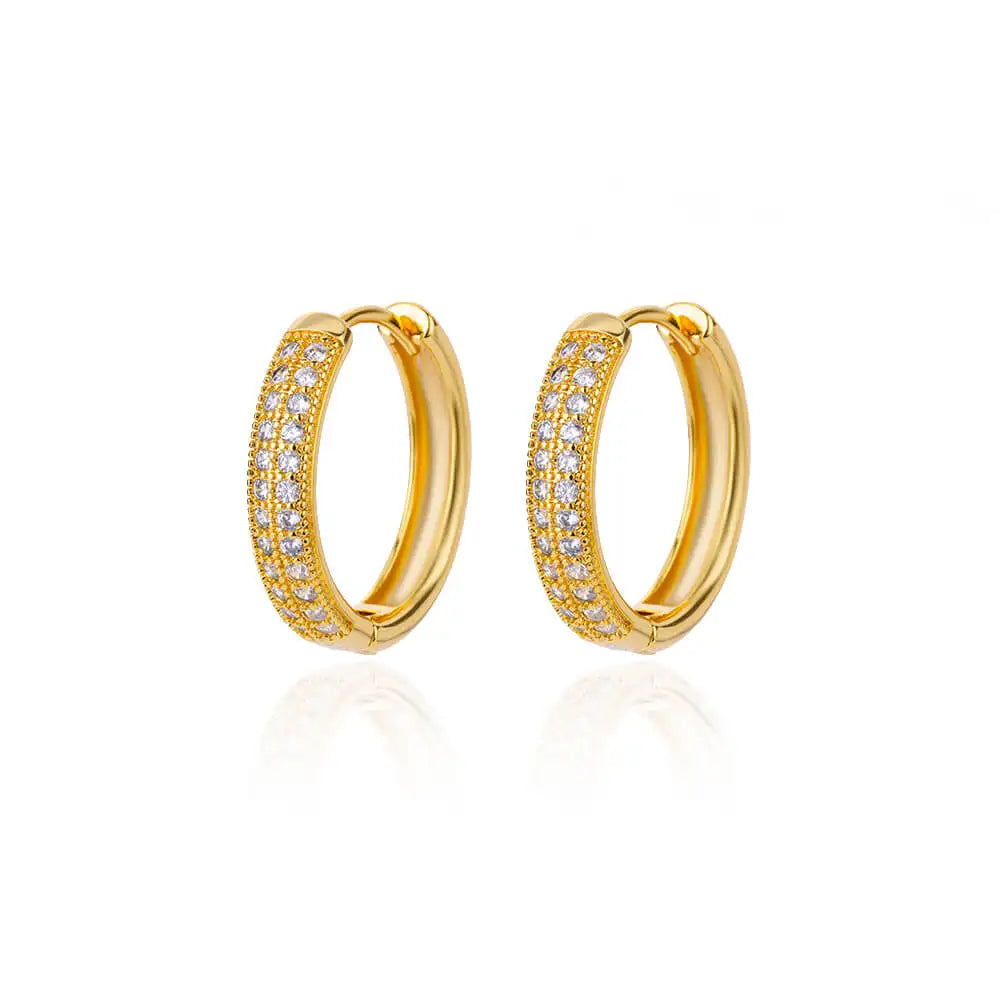 Elegant Zircon Hoop Earrings Circle Square Gold Tone Jewelry