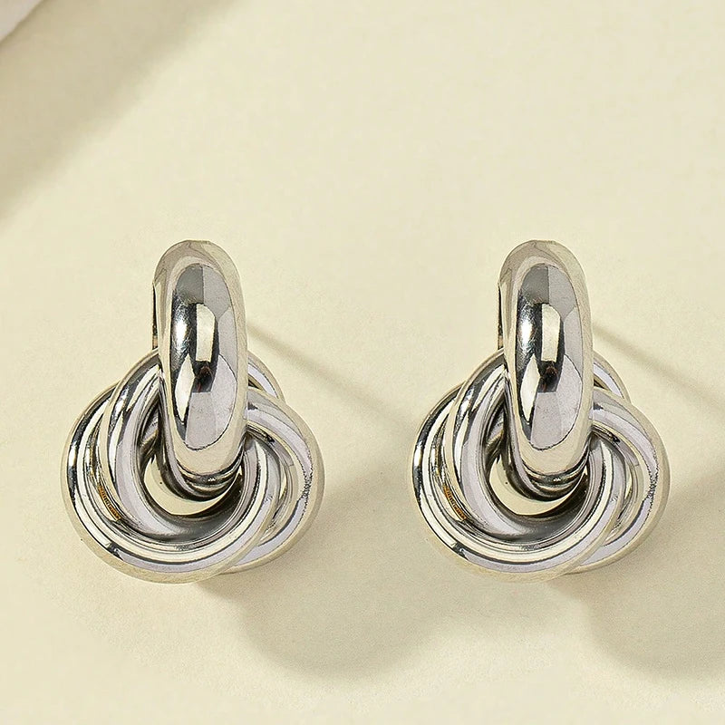 Elegant Knot Earrings Gold Silver Shiny Hoop Women Accessories