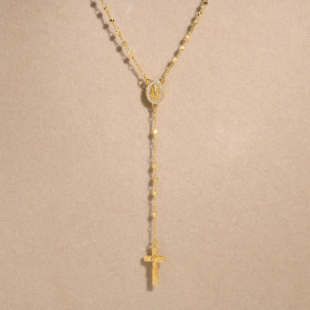 Stainless Steel Jesus Cross Y Necklace with Heart Charm Jewelry Set