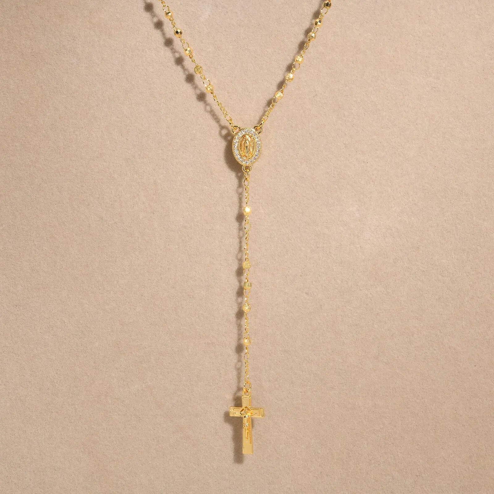 Stainless Steel Jesus Cross Y Necklace with Heart Charm Jewelry Set
