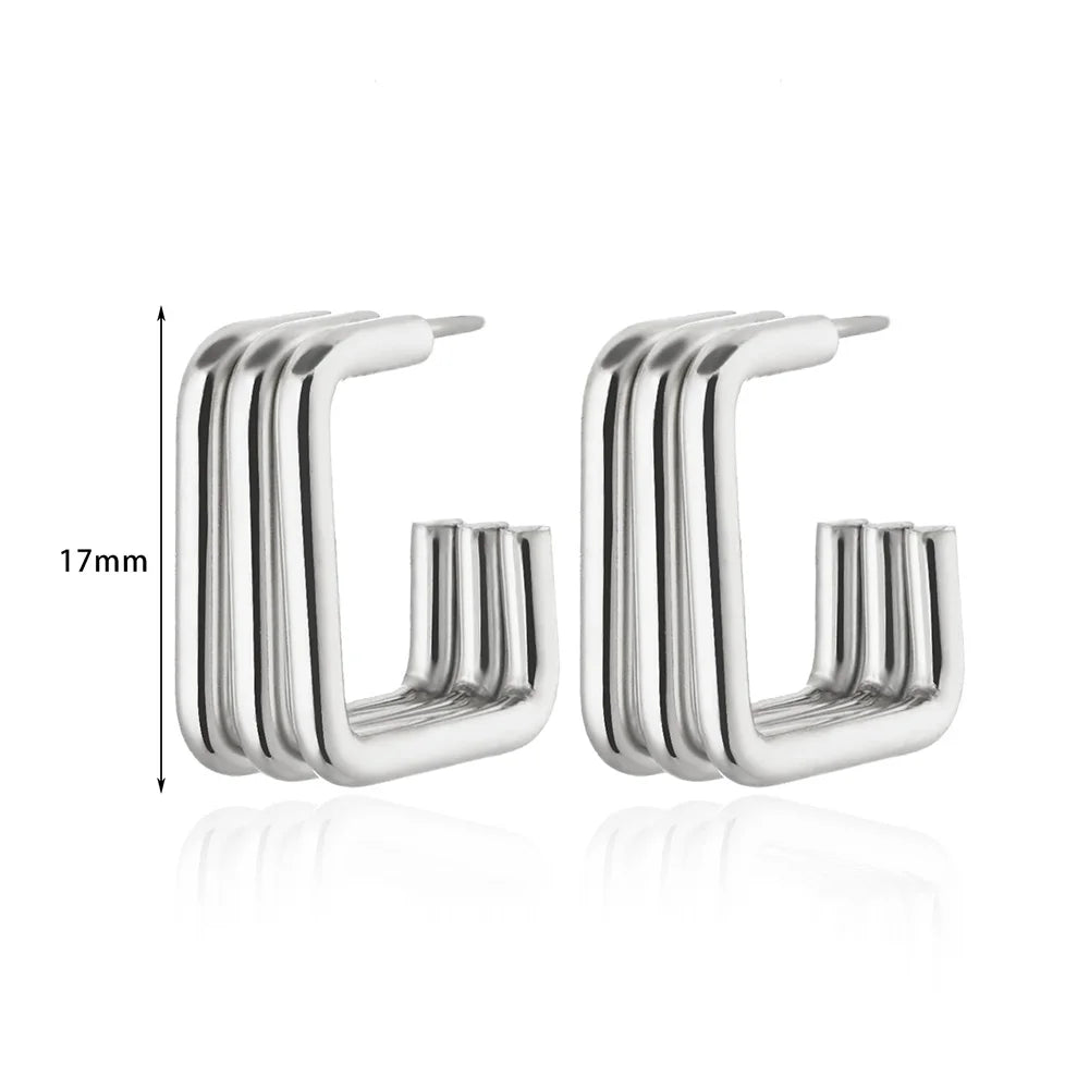 Elegant Square Earrings Gold Color Stainless Steel Stud Jewelry