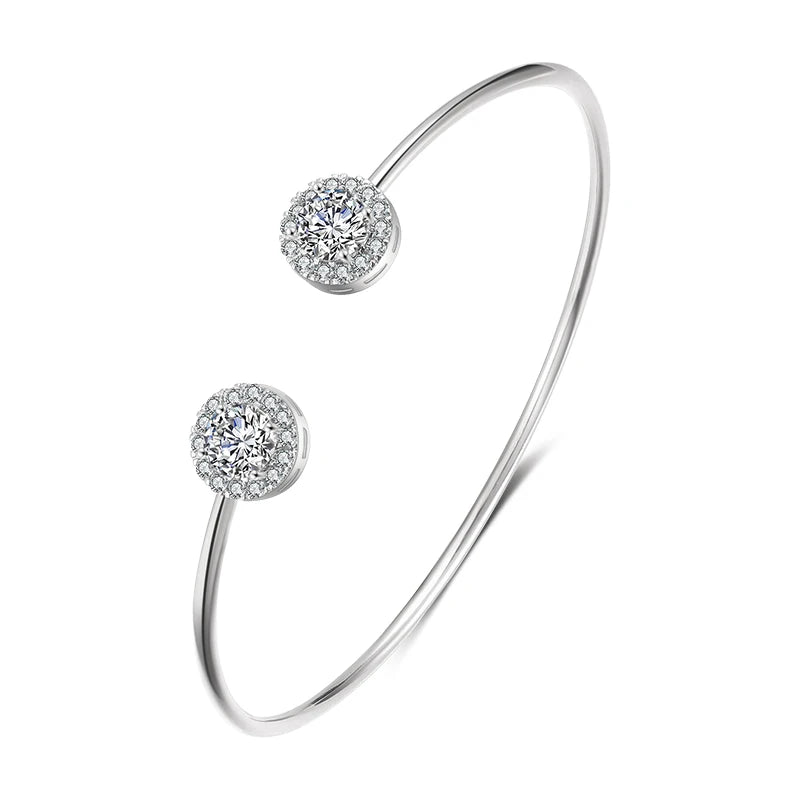 Elegant Gold Color Geometric Bangle with Sparkling Zircon Detail
