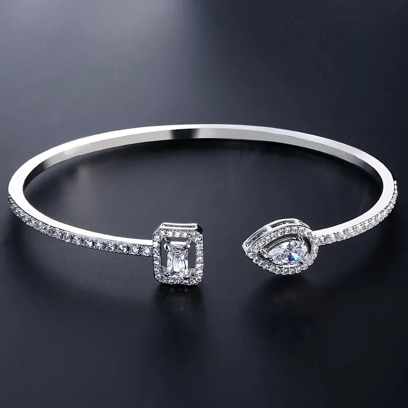 Elegant Gold Color Geometric Bangle with Sparkling Zircon Detail