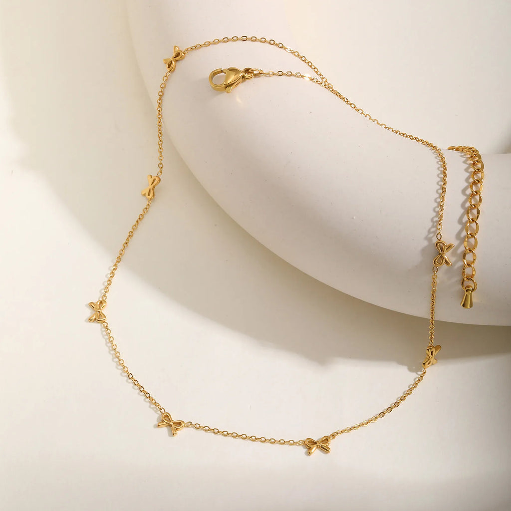 Elegant Bowknot Necklace Choker Thin Chain Women Jewelry