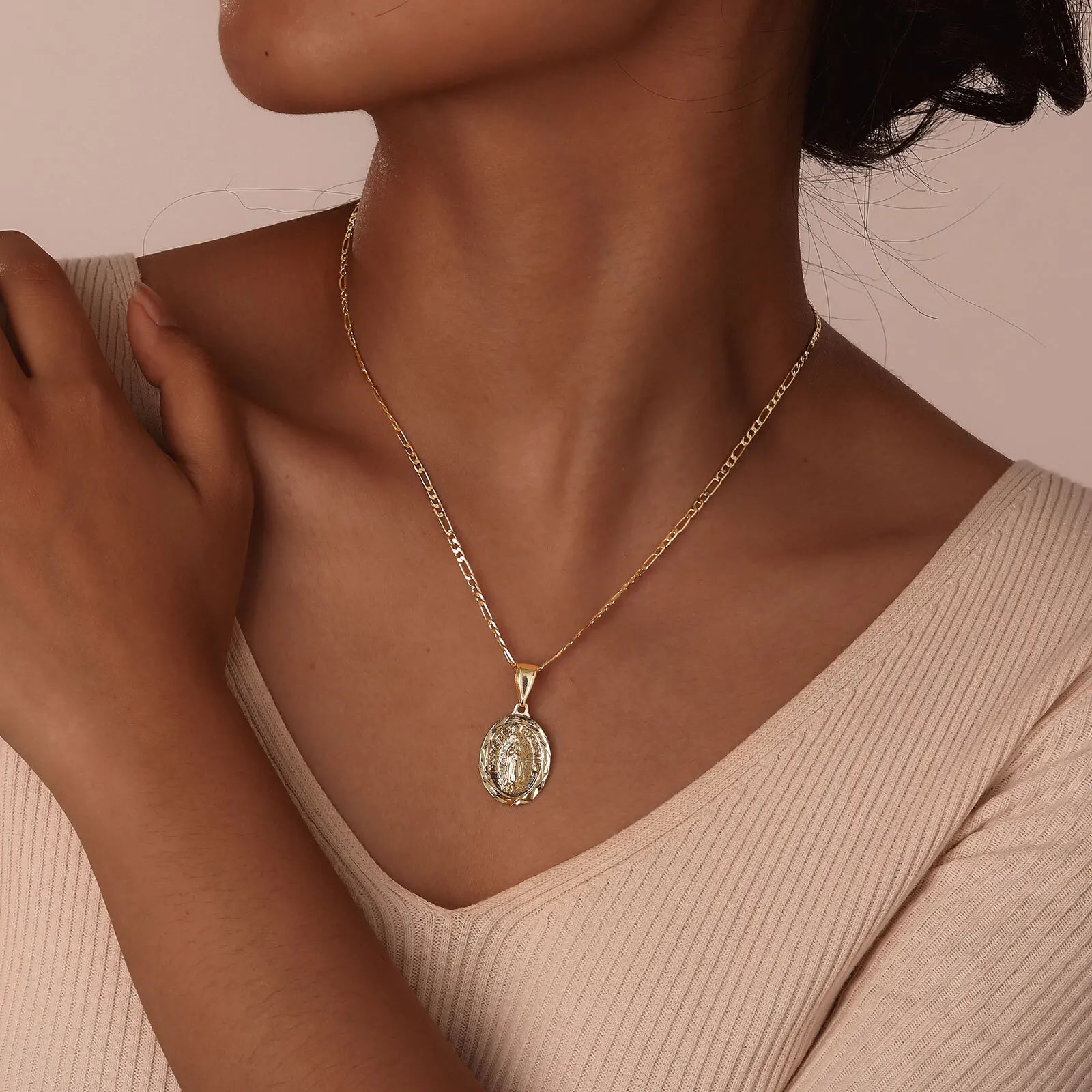 Guadalupe Charm Necklace Cubic Zirconia Women Faith Jewelry