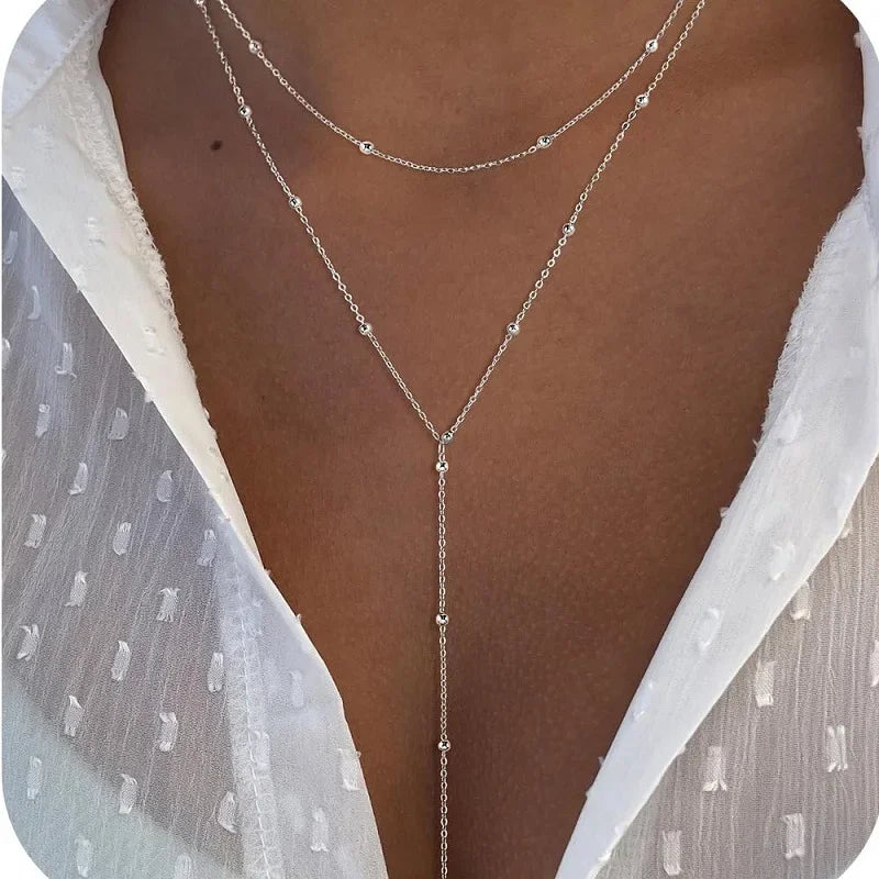 Elegant Y Shape Necklace Cubic Zirconia Tassel Choker Women