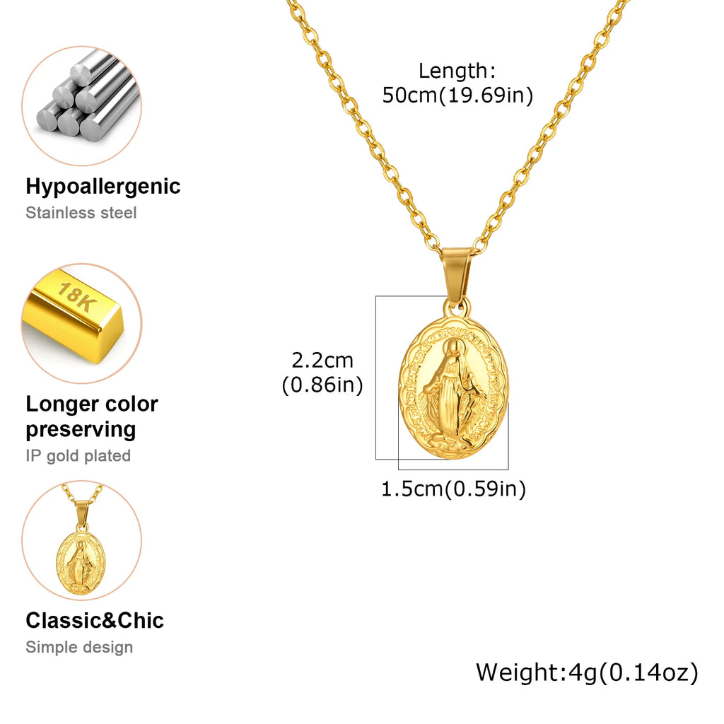 Virgin Mary Necklace 18K Gold Plated Stainless Steel Women