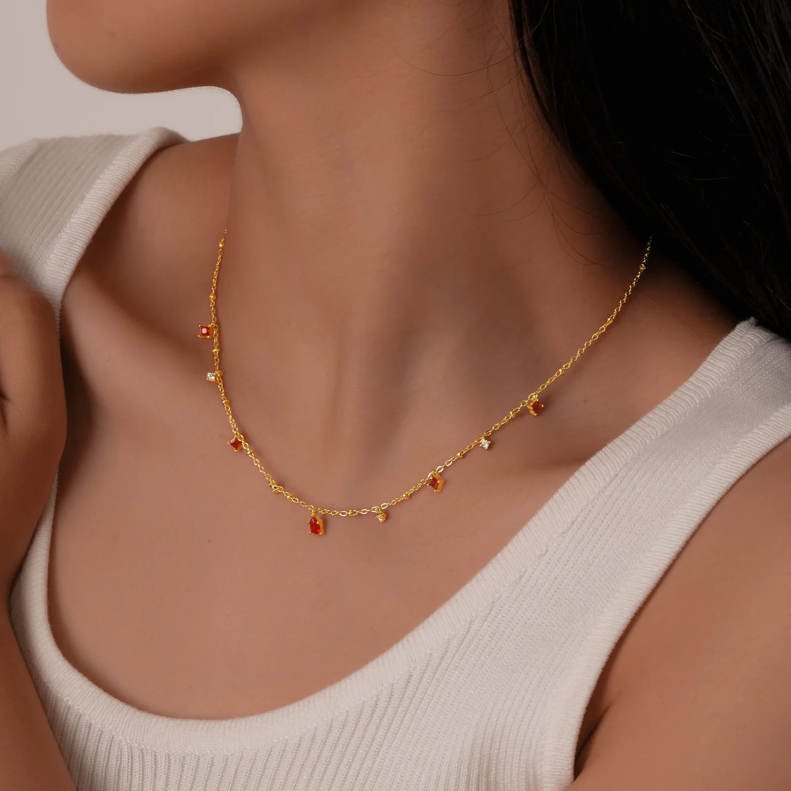 Elegant Clear Stone Necklace Gold Plated Women Jewelry