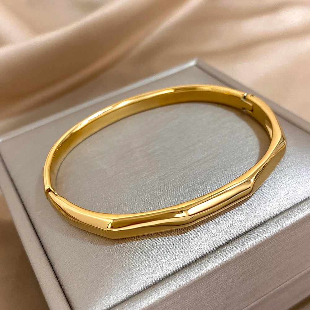 Classic Geometric Gold Bangles Stainless Steel Stackable Bracelet