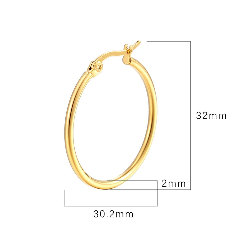 Big Hoop Earrings 30-80mm Stainless Steel Gold Silver Women