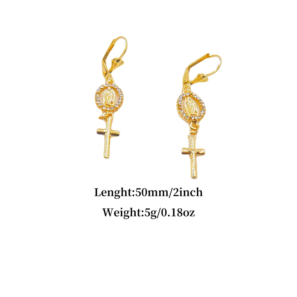 Virgin Mary Cross Rhinestone Earrings Elegant Religious Women