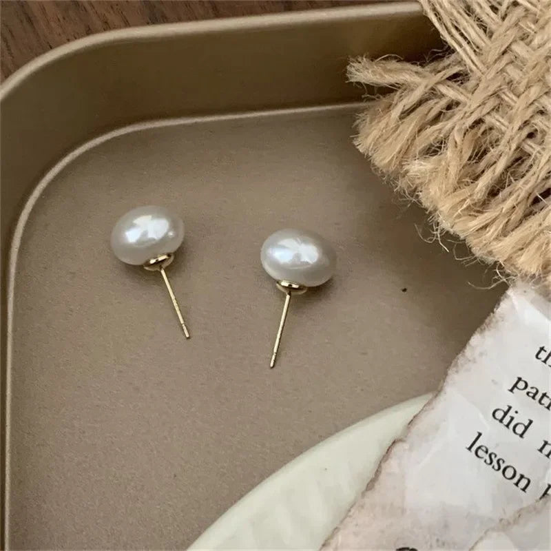 French Gold Bean Pearl Earrings Elegant Korean Style Women Jewelry