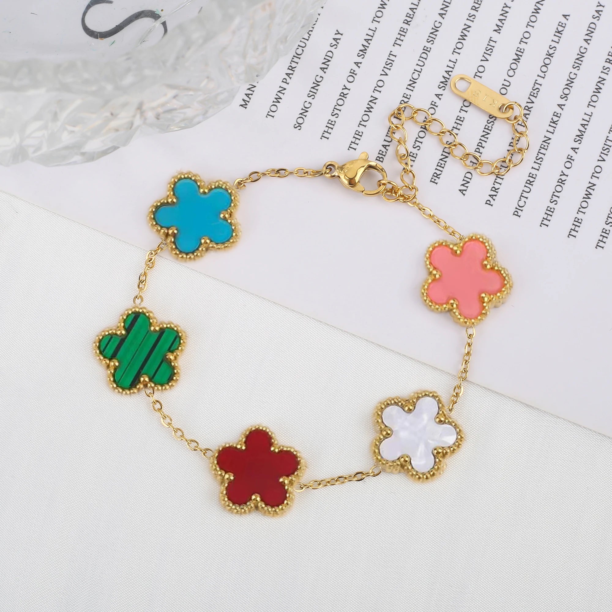 Five Leaf Clover Shell Bracelet Stainless Steel Colorful Women Jewelry