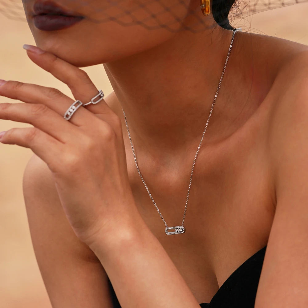 Elegant Gold Jewelry Set Necklace Ring Zircon Women