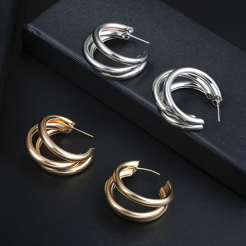 Bold Chunky Hoop Earrings Stainless Steel Trendy Circle Design