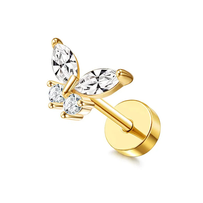 Surgical Steel Flat Back Cartilage Stud Earring Butterfly Flower
