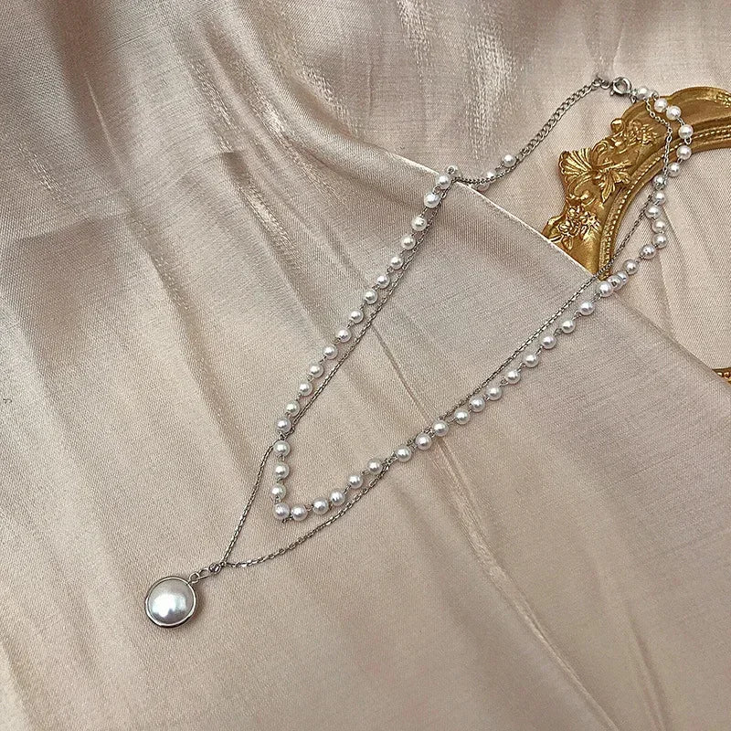 Silver Double Layer Star Moon Necklace Zircon Choker for Women