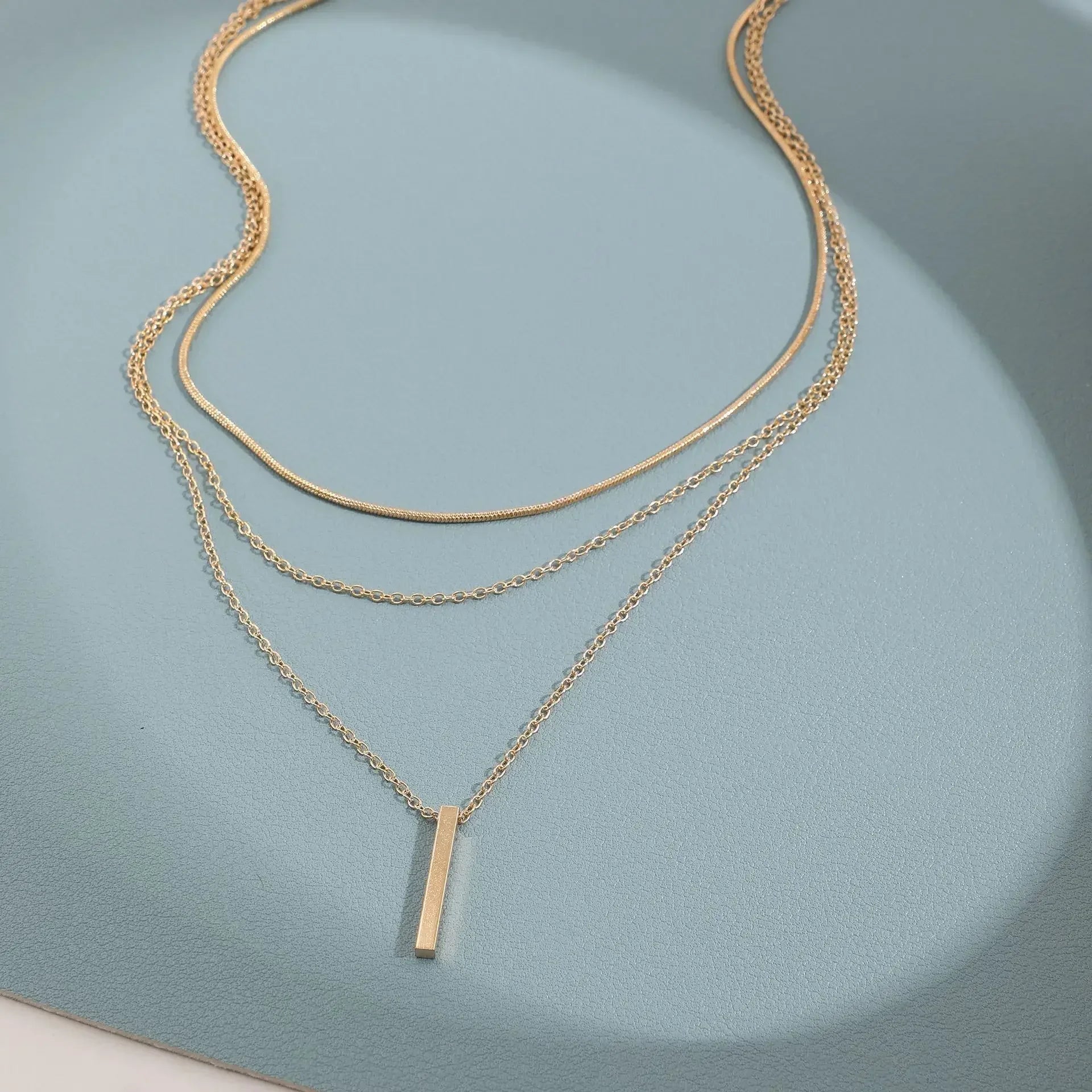 925 Sterling Silver Three Layer Necklace Simple Strip Pendant Women