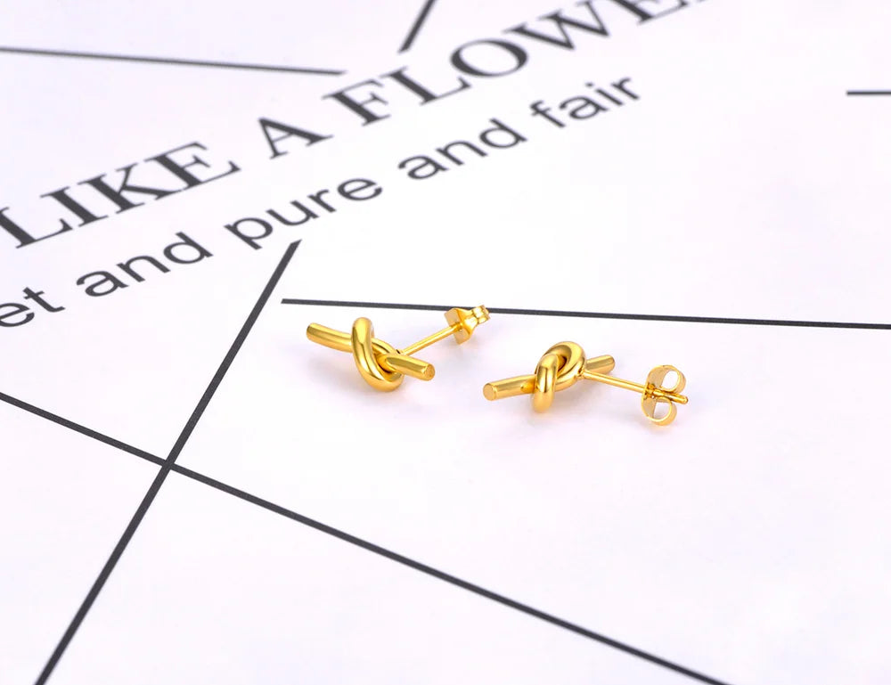 Minimalist Love Knot Earrings Gold Stainless Steel Women