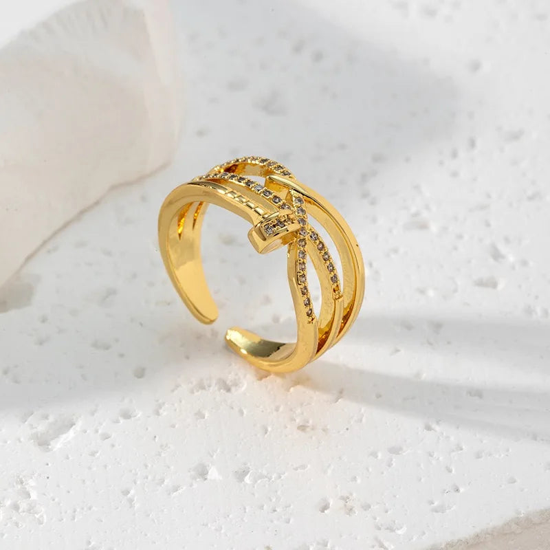 Trendy Gold Couple Ring Zirconia Adjustable Women Ring
