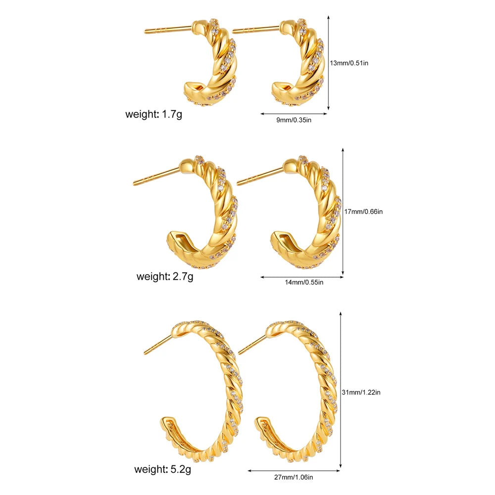 3 Pairs Twist Hoop Earrings Stainless Steel Waterproof Huggie Women