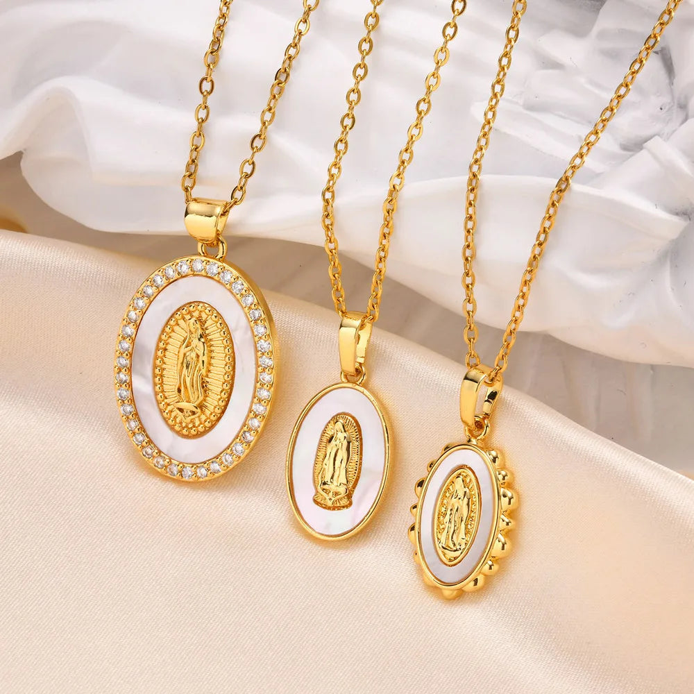 Elegant Guadalupe Mary Pendant Necklace with Sparkling Zircon Inlay
