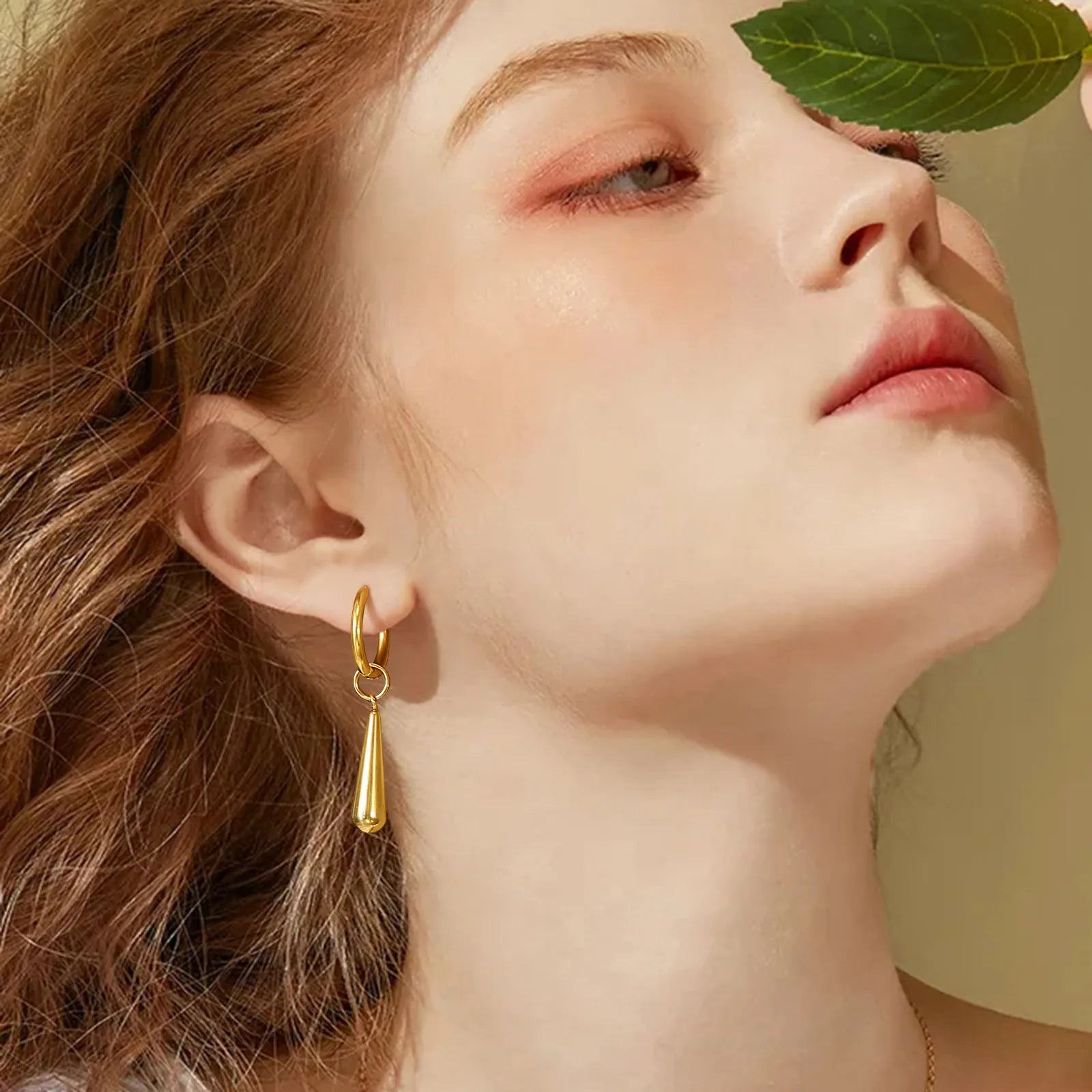 Water Drop Dangle Huggie Hoop Earrings Stainless Steel Women