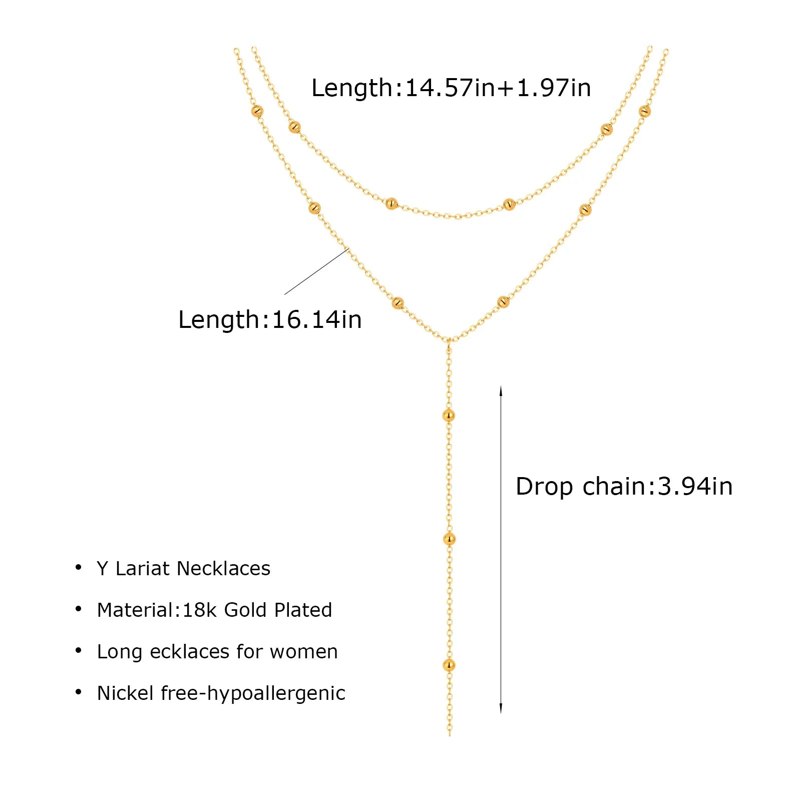 Elegant Lariat Necklace Y Shape Gold Plated Women Jewelry