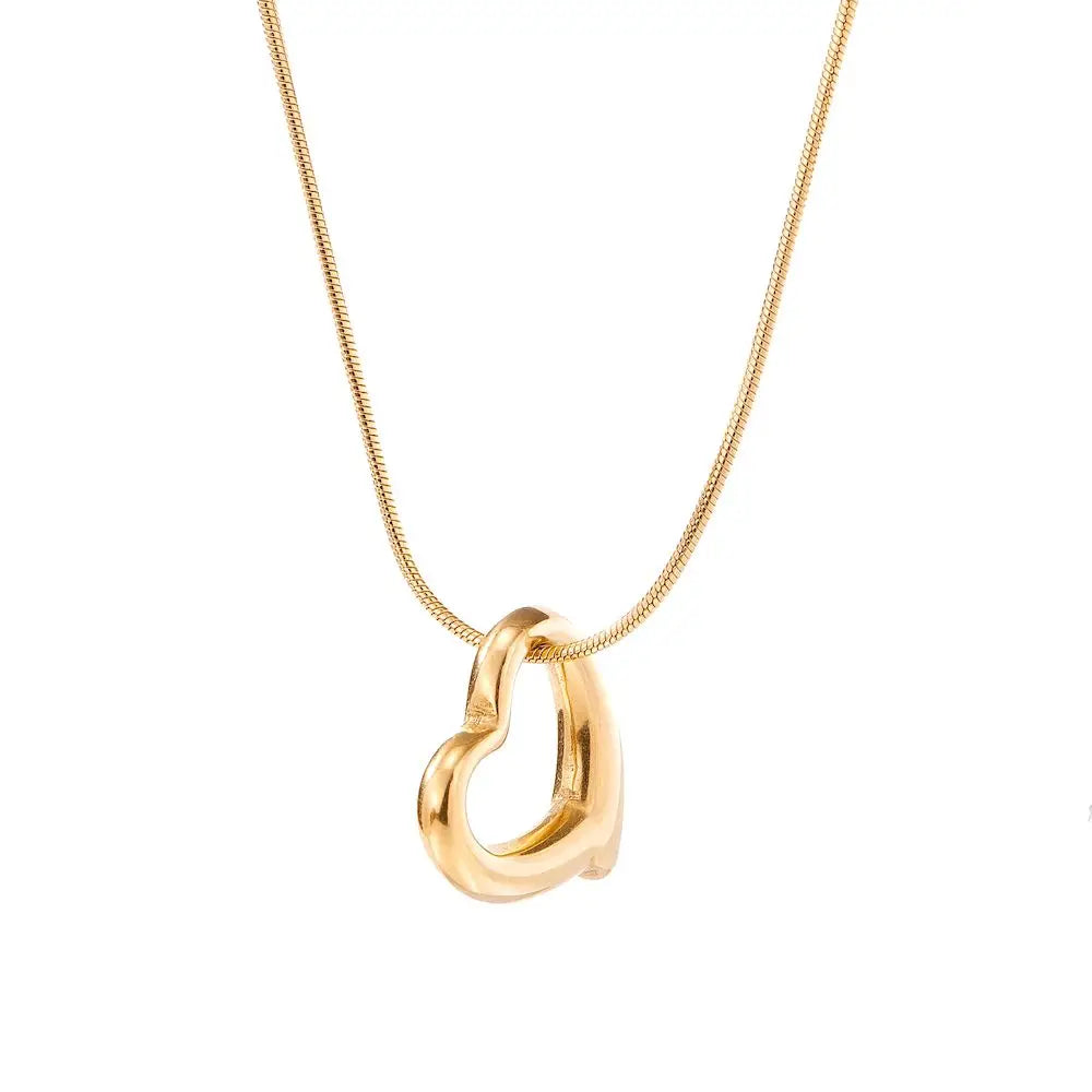 Simple Hollow Heart Pendant Necklace Stainless Steel Waterproof