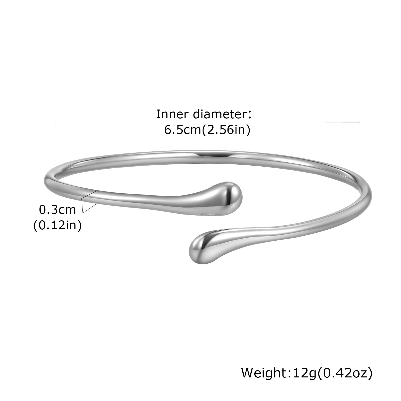 Minimalist Water Drop Open Bangle Bracelet Gold Stainless Steel Women