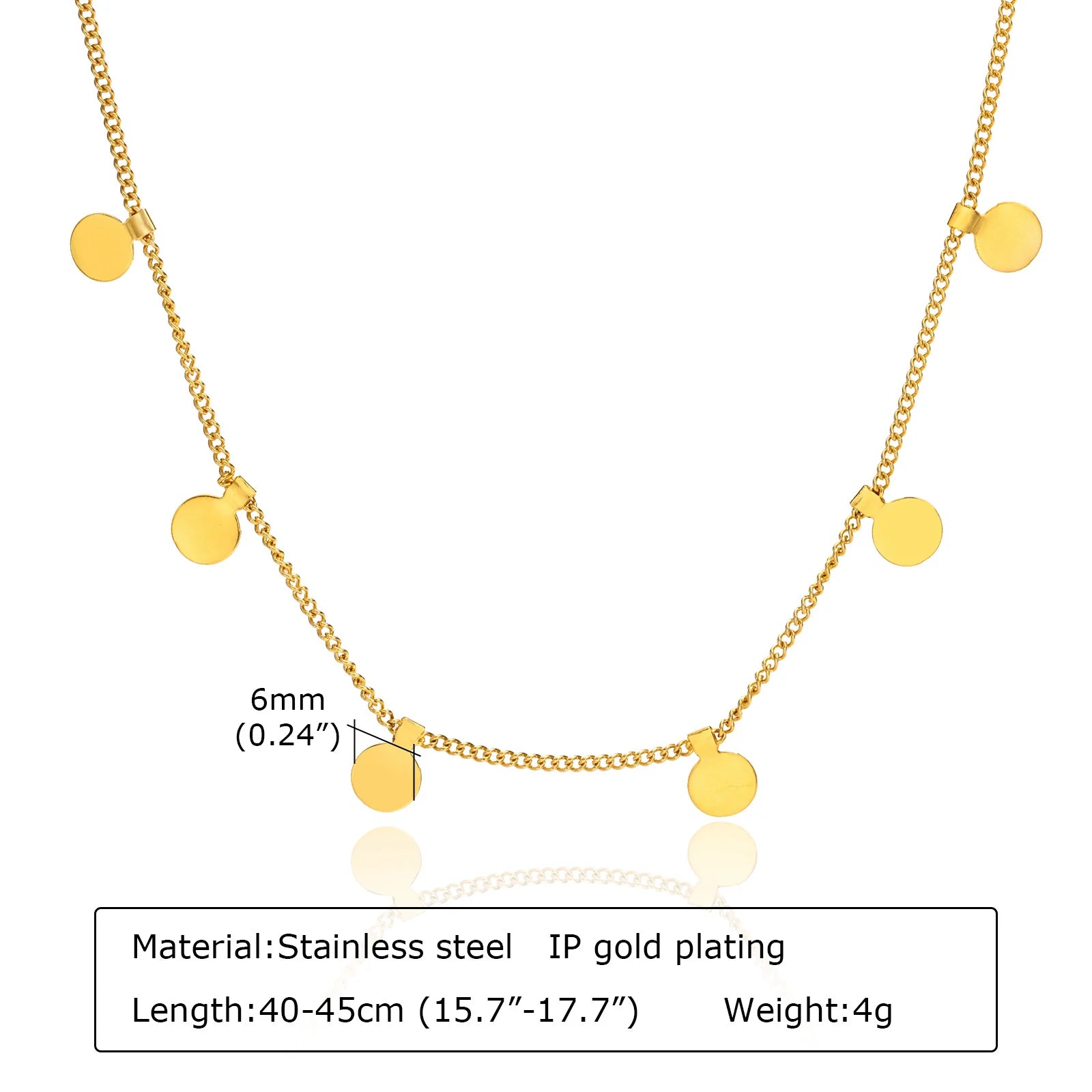 Delicate Multi Coin Disc Necklace Gold Stainless Steel Waterproof