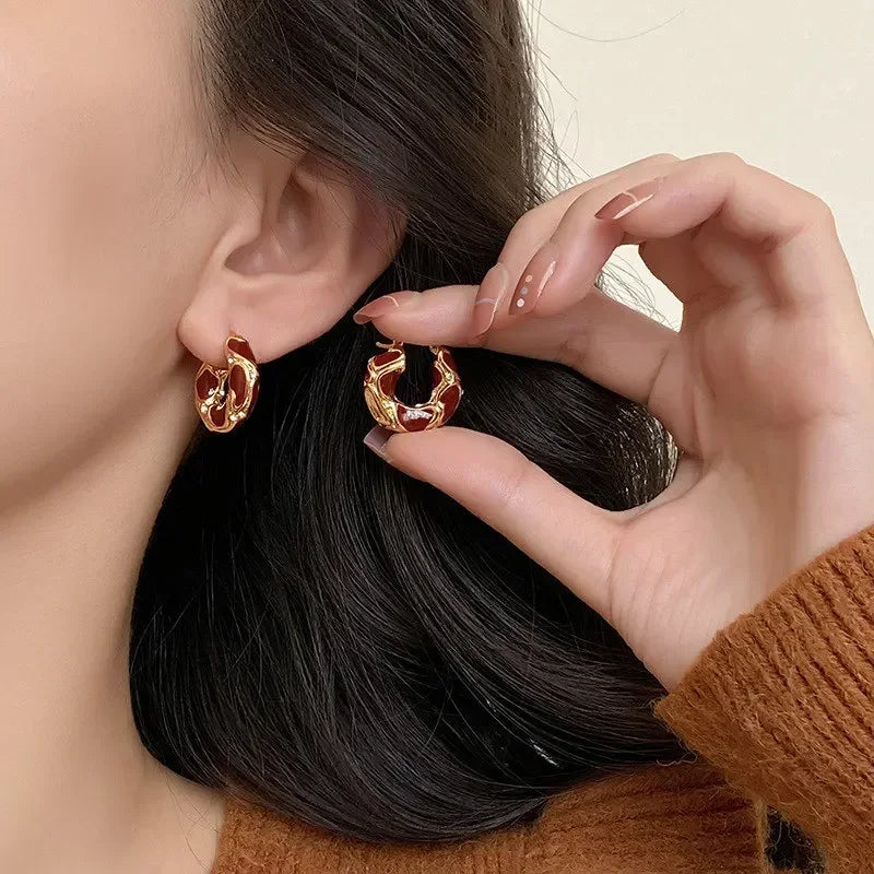 Trendy Enamel Hoop Earrings Gold Color Small Creative Jewelry