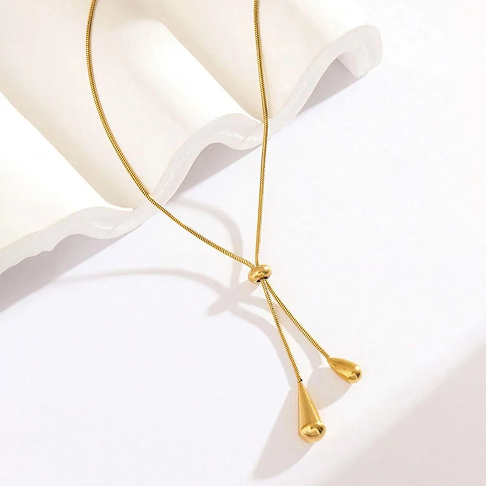 Elegant Water Drop Necklace Adjustable Tassel Chain Women
