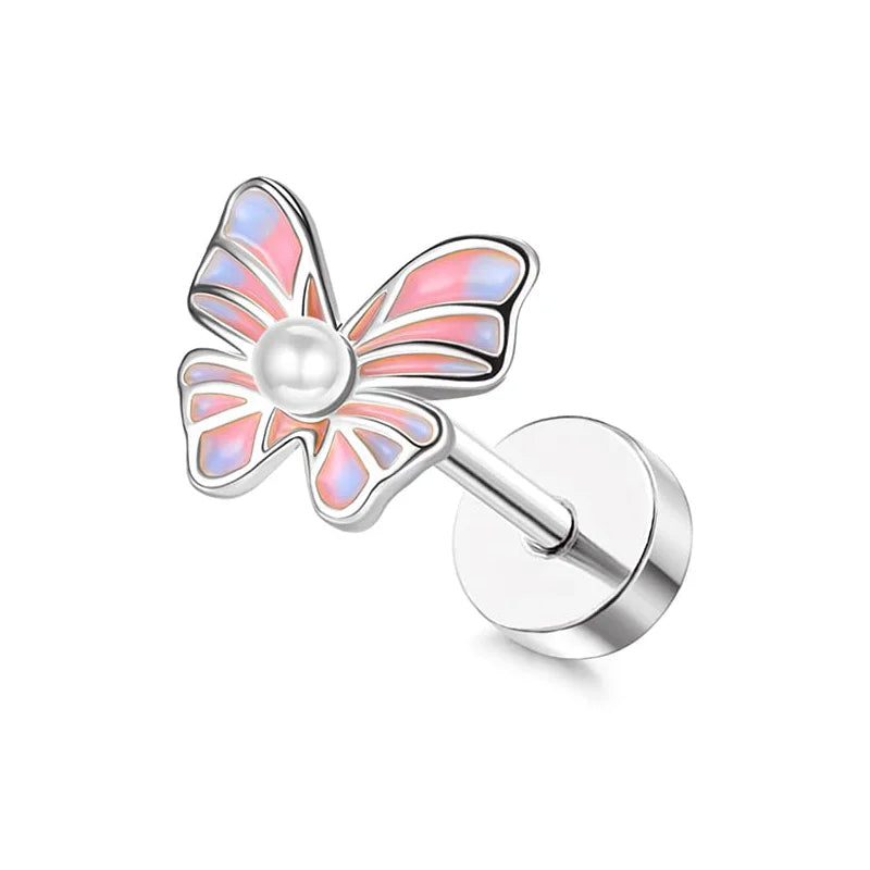 Surgical Steel Flat Back Cartilage Stud Earring Butterfly Flower