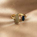 Adjustable Colorful Drip Glaze Ring Retro Geometric Gold Women