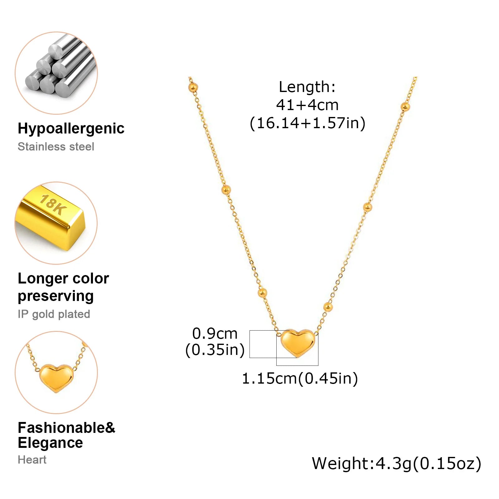 Luxury Zircon Heart Pendant Necklace Stainless Steel Love Charms