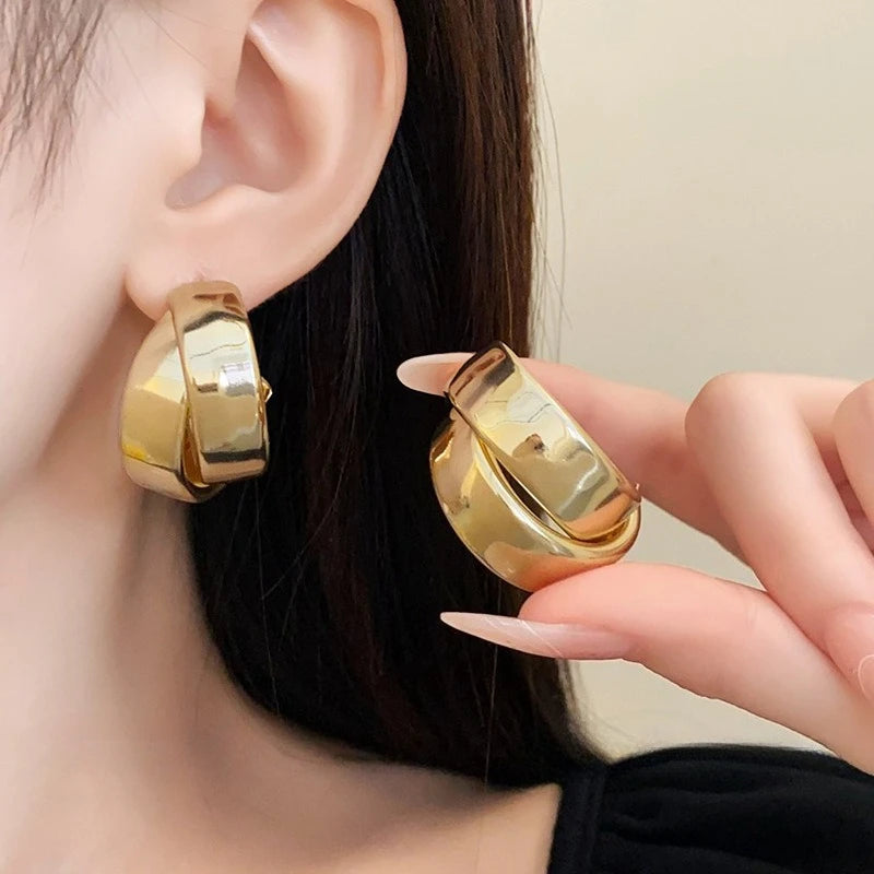 Leaf Shaped Floral Stud Earrings Stainless Steel Elegant Women