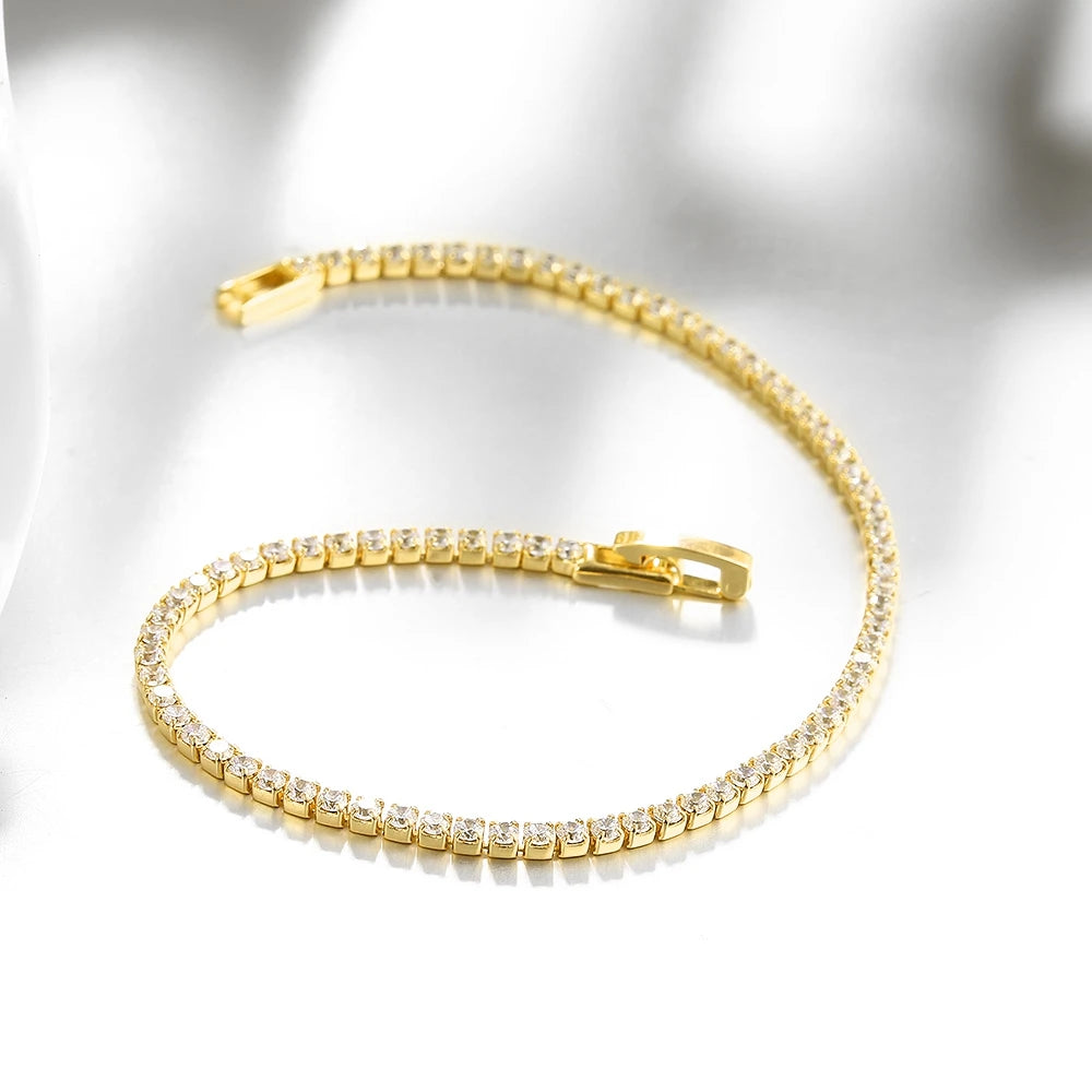 Elegant 925 Silver Bracelet 2mm Zirconia Classic Women Jewelry